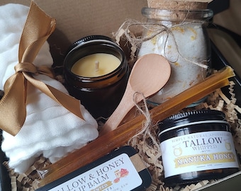 Manuka Honey Tallow Skincare Gift Box: Natural Self Care Set w/ Card set