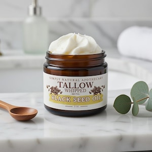 Tallow Face Cream with Black Seed Oil - Body Butter, Natural Whipped Grass-Fed Beef Tallow Skin Moisturizer Balm, Organic Hand Cream