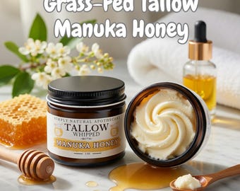 Manuka Honey Tallow Face Cream - Body Butter Natural Whipped Grass-Fed Beef Tallow Skin Moisturizer Balm, Organic Hand Cream - Chemical Free