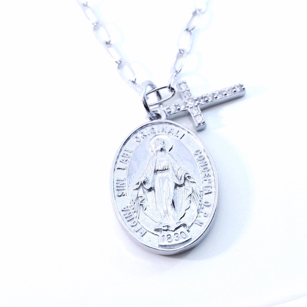 Zircon Cross Necklace For Women Choker Charm Virgin Mary Pendant Box Chain Female Jewelry, Purple main image 1