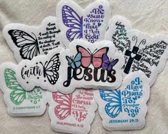 Faith Butterfly Stickers – Christian Holographic Die Cut Sticker or 8-Piece Pack