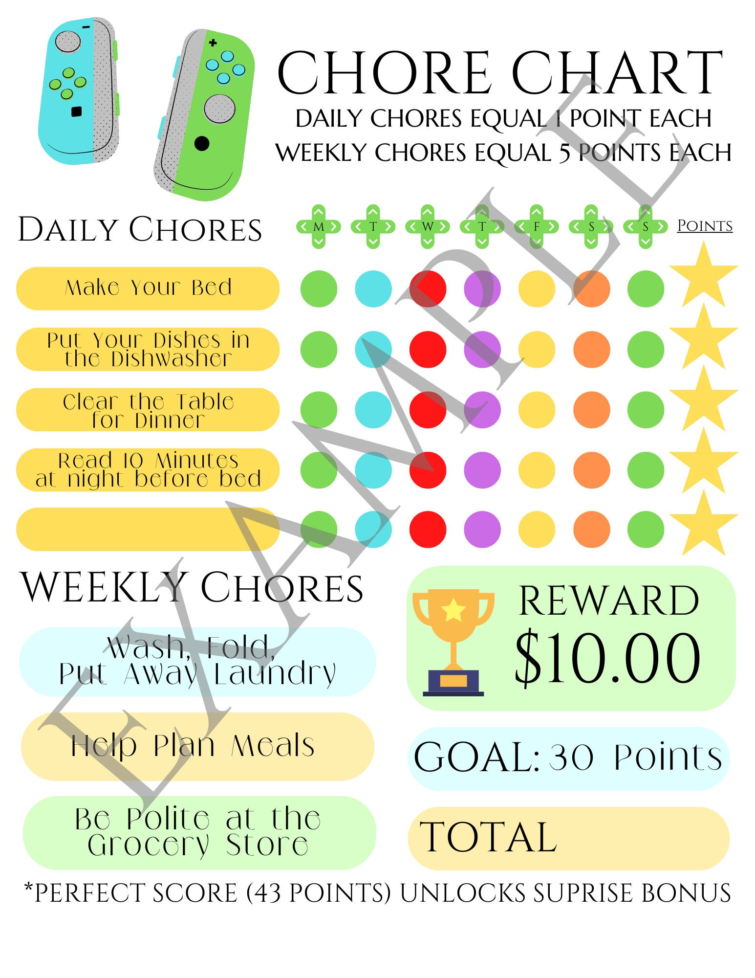 Chore Chart Video Game Theme Digital Chore Printable - Etsy