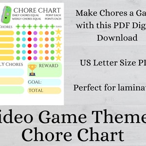 Chore Chart Video Game Theme Digital Chore Printable - Etsy