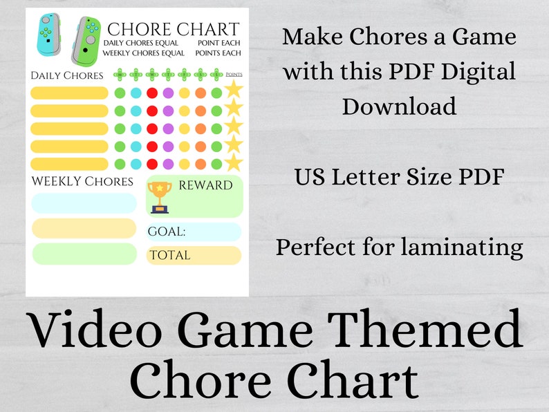 Chore Chart Video Game Theme Digital Chore Printable - Etsy