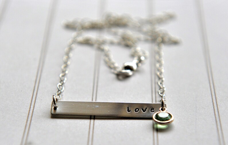 Love Bar Necklace Sterling Silver Birthstone Jewelry Nina Etsy