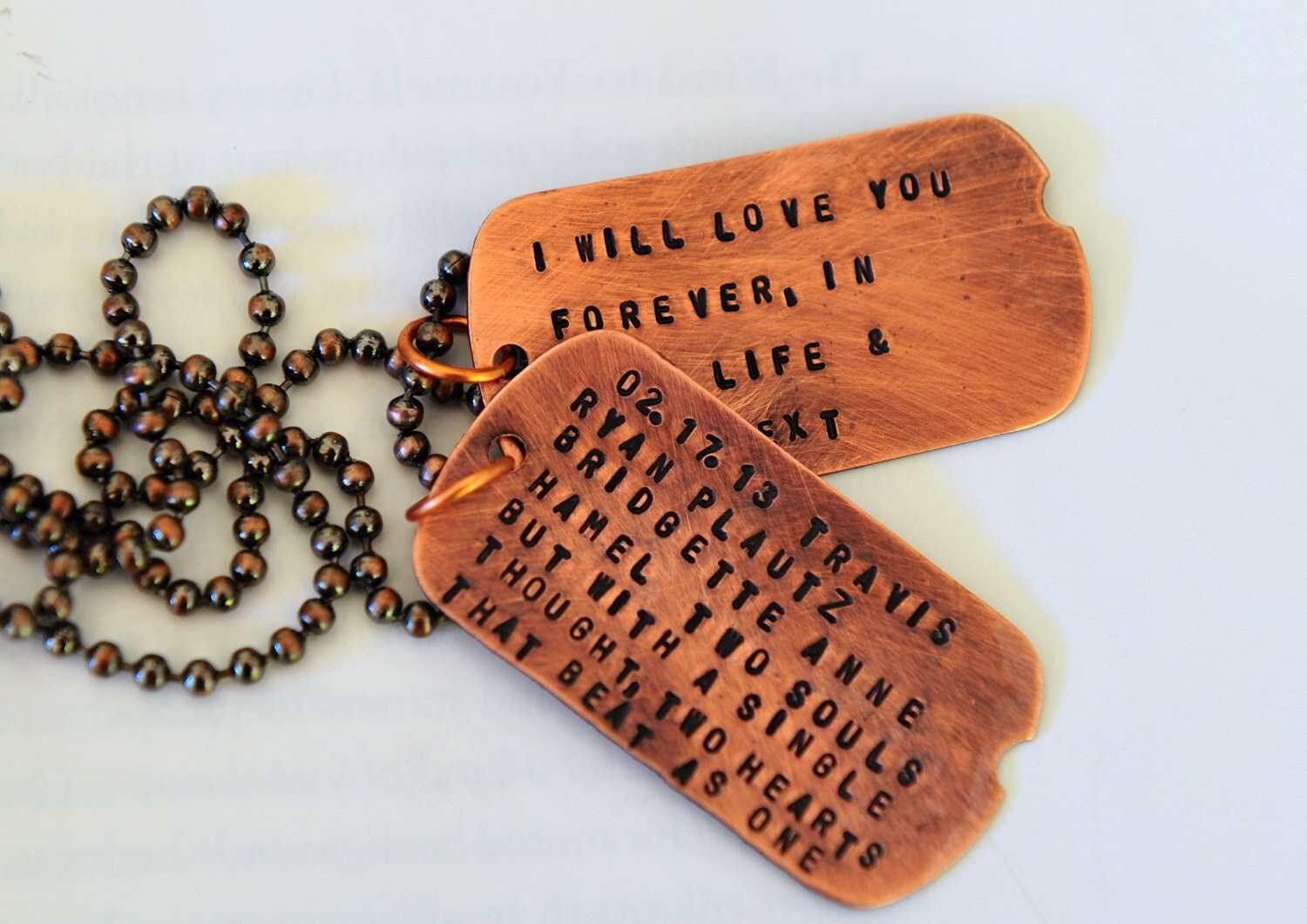 Copper Dog Tags Necklace Two Dog Tags Message Jewelry Mens Etsy