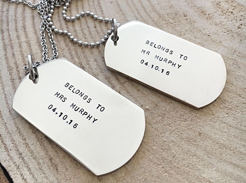 Dog Tag Necklace Matching Necklaces His And Hers Jewelry Hand Stamped Gift For Him Personalized Anniversary Gift Bride Groom Gift