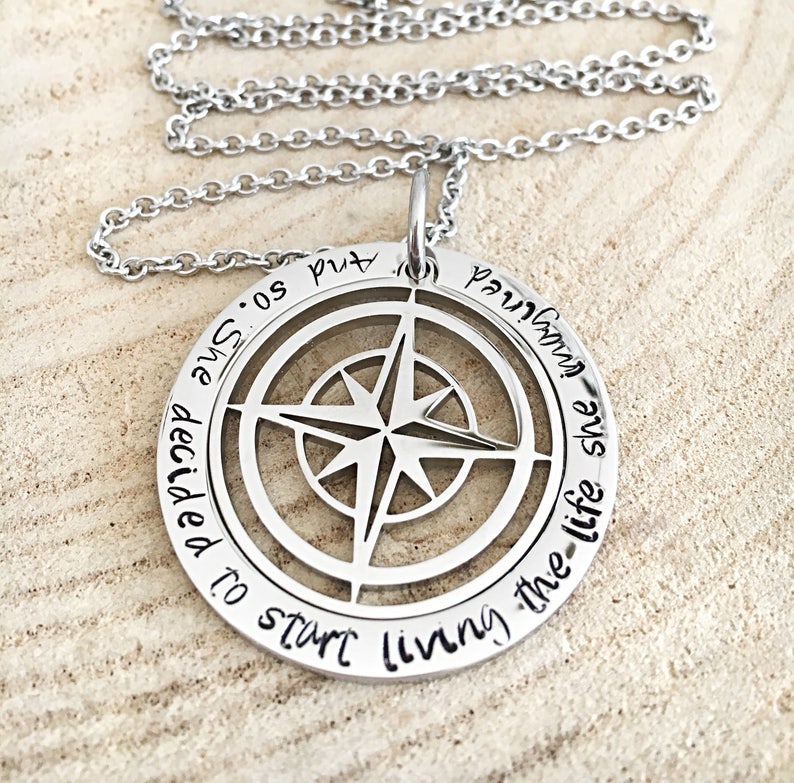 Travel Inspiration Gift Compass Necklace Graduation Gift Etsy