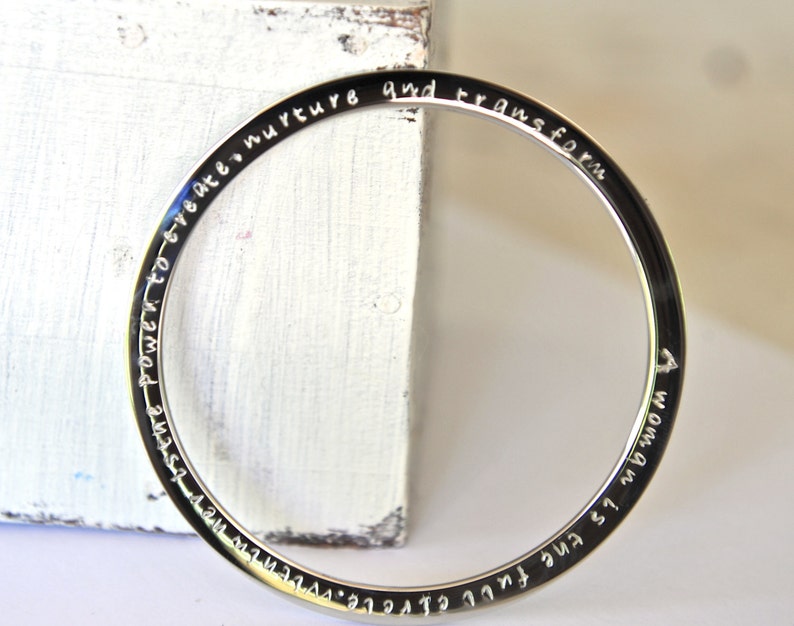 Inspirational Quote Jewelry Hand Stamped Bangle Hypo Allergenic Stainless Steel Women Quote Bangle 40th Birthday Gift