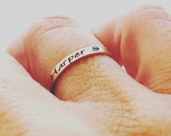 Hand Stamped Rings, Stacking Rings, Personalized Rings, Gift For Her, Personalized Gift, Mixed Metal Rings, Hand Stamped For Mum, Words Ring