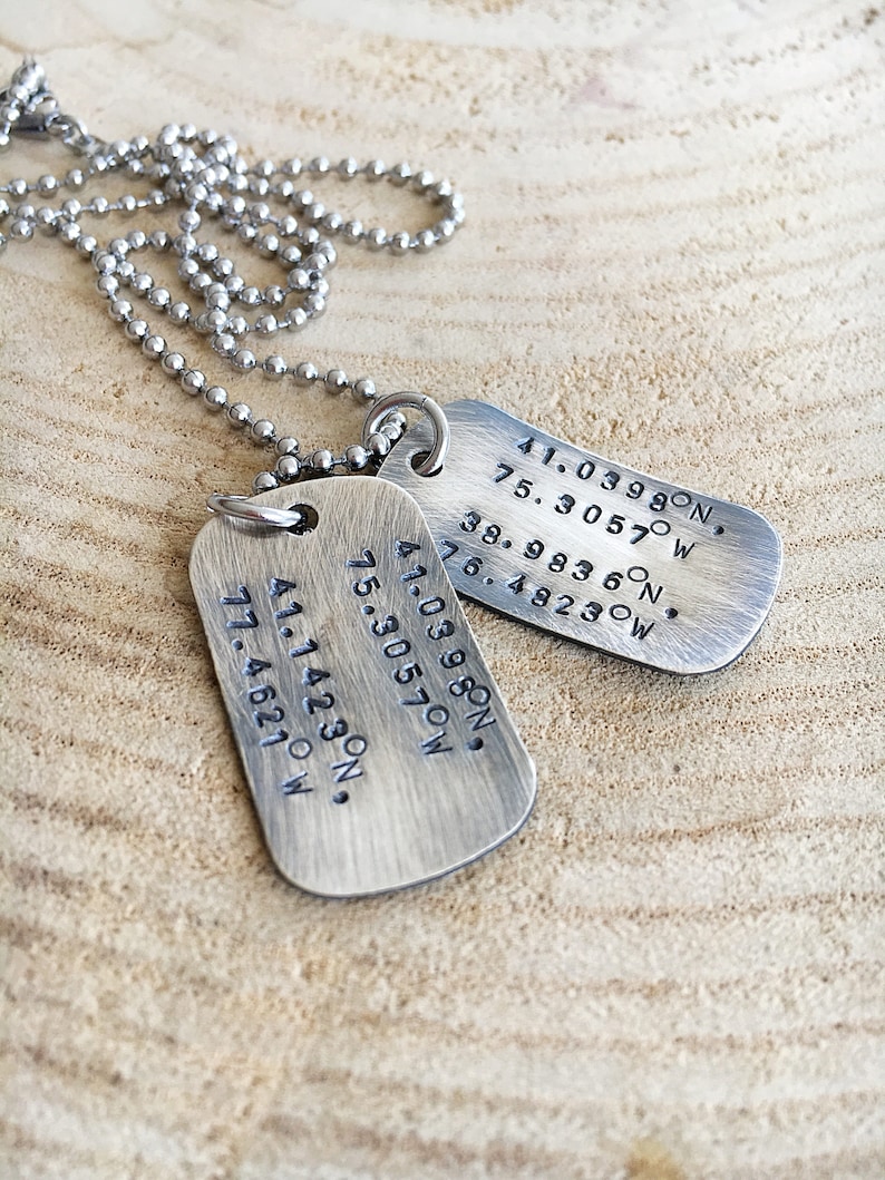 Coordinates Necklace Dog Tag Necklace Hand Stamped Etsy