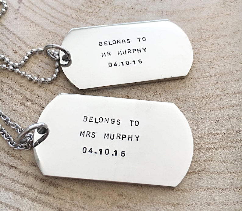 Dog Tag Necklace Matching Necklaces His And Hers Jewelry Hand Stamped Gift For Him Personalized Anniversary Gift Bride Groom Gift