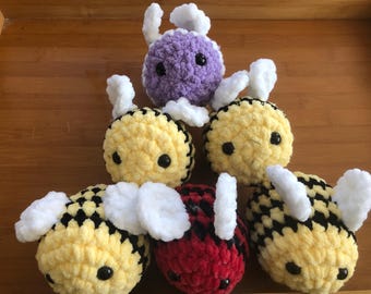 Crocheted Bumblebee Plush Toy, Small Amigurumi Insect, Colorful Variations