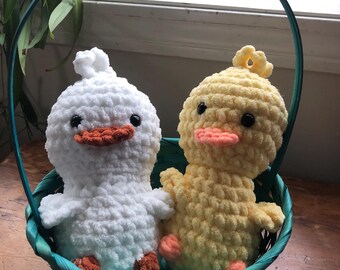 Crochet Duck Plush/Soft Chenille Duckling/Easter Basket Stuffer/Handmade Stuffed Animal