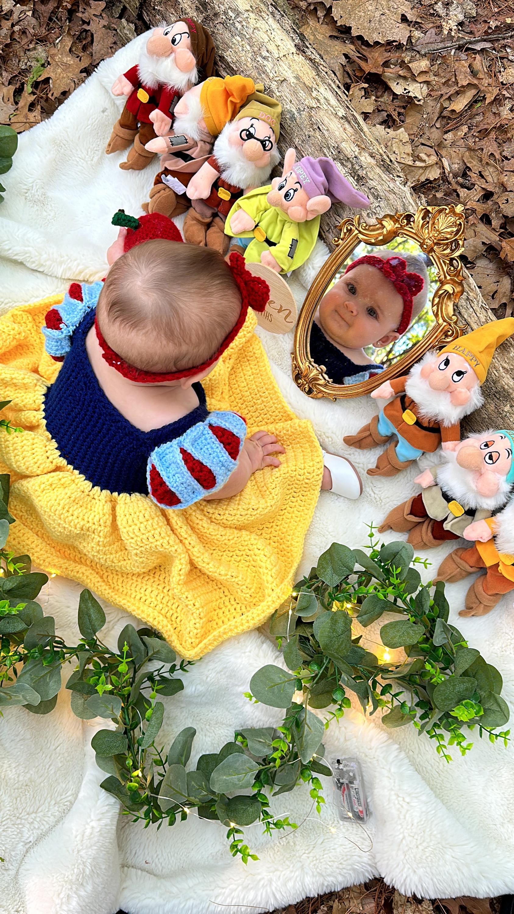 30 Snow White Dress Patterns To Crochet For Babies, Dolls, And Bridal Looks 19 Snow White-Inspired Baby Dress Pattern