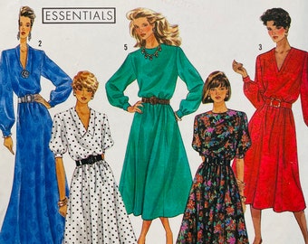Simplicity 9951 Vintage Dress Woman's Misses Easy to Sew Belted Work to Casual Grandma Core Princess Diana Calf Length Dress Long Sleeve