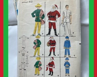 Vintage 1950's Butterick 3352 Sewing Costume Pattern Mens Santa Doctor Asian Mexican Outfits