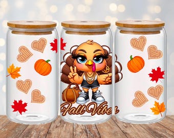 Turkey Glass Cup PNG: Fall Vibes Design (Digital Download)