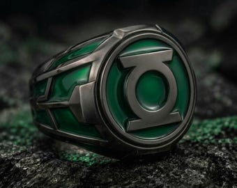 LANTERN Power Ring Replica - Realistic GL Ring, Black Oxidized Silver Ring, Green Lantern Power Ring, Superhero Ring