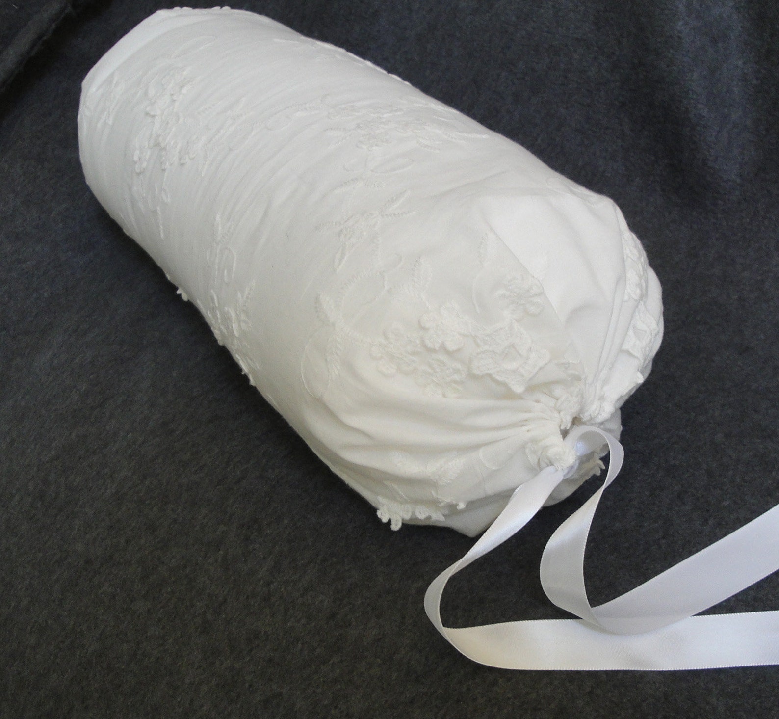 Bolster pillow cover off white neck roll floral eyelet Etsy