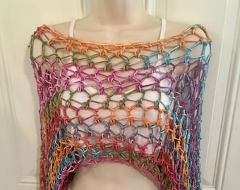 Crochet Spiderweb Crop Top, Crochet Shrug, Mesh Crop Top, Multi Color Crochet Crop, Music Festival Crop Top, Summer Cover Up