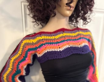 Hand Crochet Shrug, Shoulder Shrug, Sweater Crop Top, Shoulder Sleeves in Chevron design