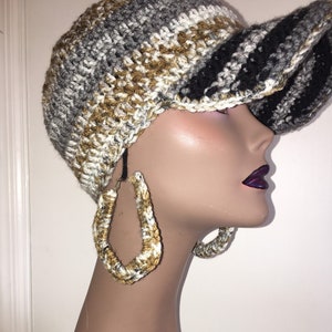 Baseball Cap and Earring SET, Winter Hat, Crochet Hat, Brimmed Beanie, Crochet Earrings, Crochet Beanie Hat, Accessories in Multi Colors