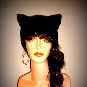 Hand Knitted Cat Hat, Cat Beanie, Cat Ear Hat, Winter Cat Hat, in JET BLACK