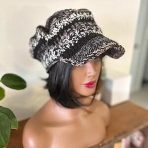 Hand Crochet Newsboy Hat, Winter Hat, Crochet Hat, Winter Accessories in Multi Colors of Bkack, White and Grey