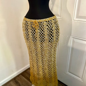 DARE To Be Different Long Crochet Skirt Beach Skirt and Haulter Top, Summer Skirt. Beach Maxi Skirt, Festival Outfit in Ombre GOLD image 7