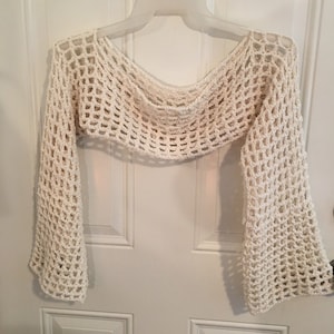 Vanilla Cream Lightweight Summer Open Design Crochet Top, Crochet Shrug, Mesh Crop Top, Crochet Bolero, Crochet Sleeves