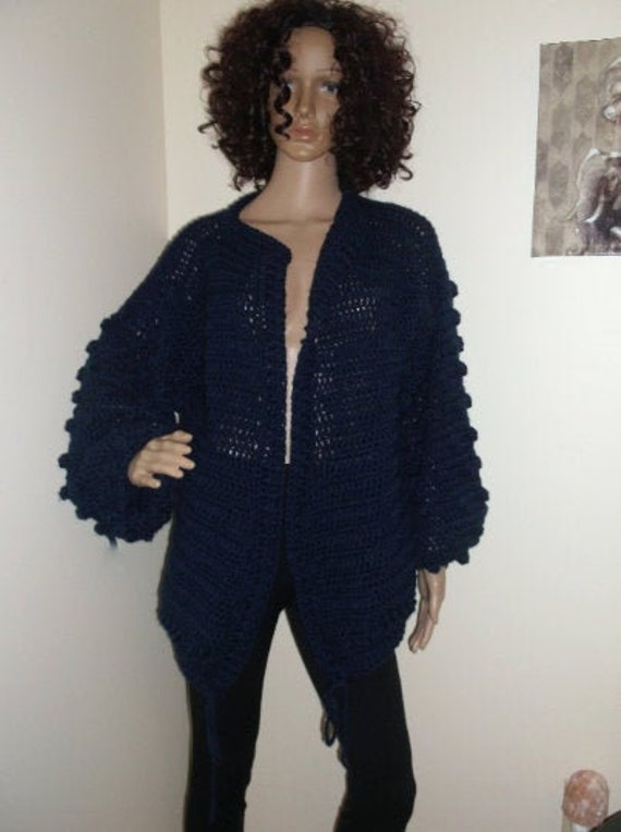 navy crochet cardigan