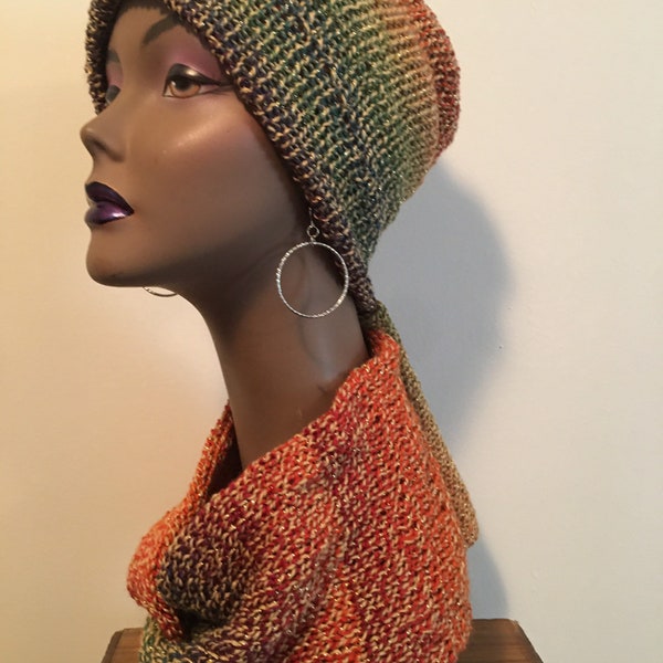 Slouchy Hat and Cowl SET. Knit Hat. Knit Neck Warmer. Winter Hat. Accessories. Fall Knit Hat and Scarf Set. Beautiful Variegated Colors