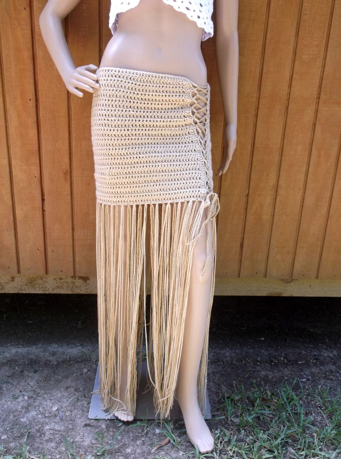 Custom Hand Crochet Fringe MAXI SKIRT Floor Length Long | Etsy