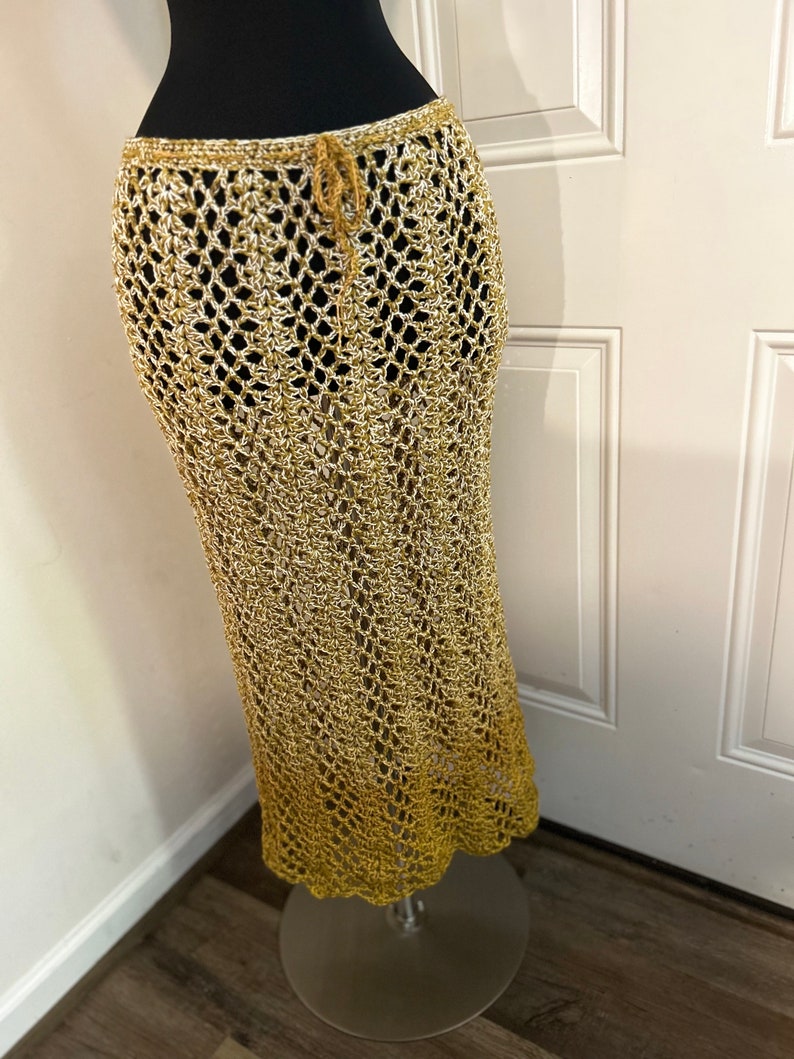 DARE To Be Different Long Crochet Skirt Beach Skirt and Haulter Top, Summer Skirt. Beach Maxi Skirt, Festival Outfit in Ombre GOLD image 8