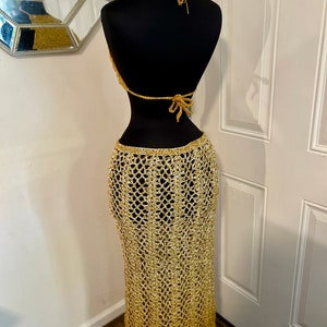 DARE To Be Different Long Crochet Skirt Beach Skirt and Haulter Top, Summer Skirt. Beach Maxi Skirt, Festival Outfit in Ombre GOLD image 4