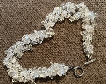 Clear Quartz Beaded Necklace, Crystal Quartz Toggle Necklace, Natural Clear Quartz Healing Beaded Necklace