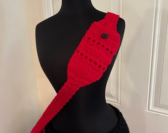 Hand Crochet Water Bottle Cross Body and Cell Phone Holder. Water Bottle Holder in RED. Cell phone holder