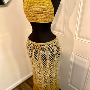 DARE To Be Different Long Crochet Skirt Beach Skirt and Haulter Top, Summer Skirt. Beach Maxi Skirt, Festival Outfit in Ombre GOLD image 9