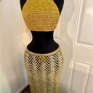 DARE To Be Different Long Crochet Skirt Beach Skirt and Haulter Top, Summer Skirt. Beach Maxi Skirt, Festival Outfit in Ombre GOLD image 10