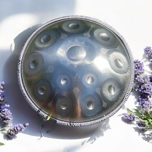 Silver Mandala Handpan Drum: 12-Note D Kurd Stainless Steel, Sound Healing