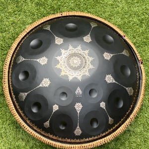 Black Mandala Handpan Drum: 12 Notes D Kurd, Stainless Steel, Sound Healing