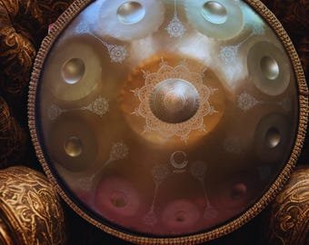 Handpan Yantra in oro, 432 Hz, 10 note Re curdo, acciaio inossidabile, accordato a mano - Il prezzo include la spedizione gratuita