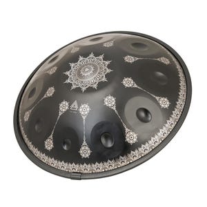 Handmade D Kurd Handpan: 10/12-Note Stainless Steel Drum - 22&quot; Mandala Design