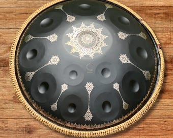 Black Yantra Design Fossey Handpan, 12-Note D Kurd, 432Hz - Price includes free delivery