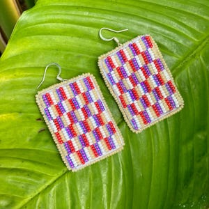 Rainbow Beaded and Buckskin Backed Powwow Regalia and Native American Made Earrings