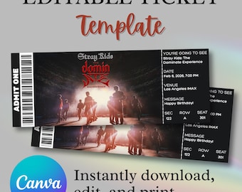 Stray Kids The Dominate Experience Ticket, Editable Canva Template (Instant Download)