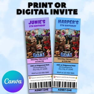 GOAT Basketball Movie Ticket Invitation, Editable Canva Template (Instant Download)