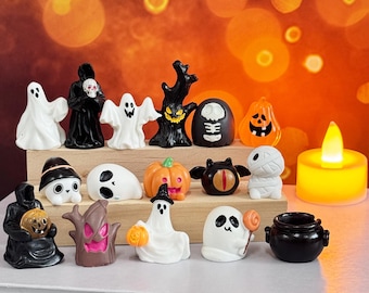 Mini 3D Halloween Ornaments,Cute Resin Ghost,Pumpkin,Vampire,Bat Figurines,Funny Halloween Party Decor,Halloween Accessories,Halloween Gifts