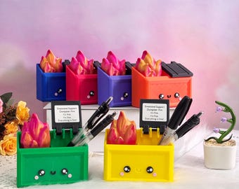 Dumpster Fire Pen Holder Desk Accessories,Free Dumpster Fire Stickers,Funny Desk Decor,Gift for Friends/Coworker/Teachers,Unique Office Gift